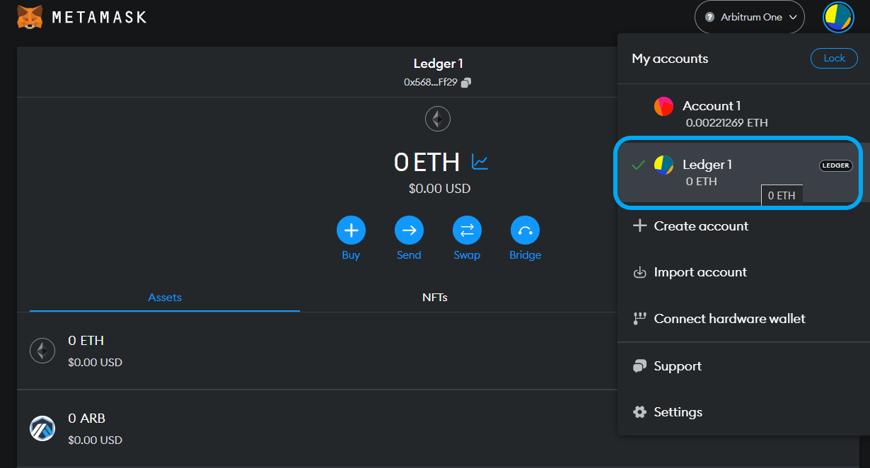 Ledger Arbitrum One account