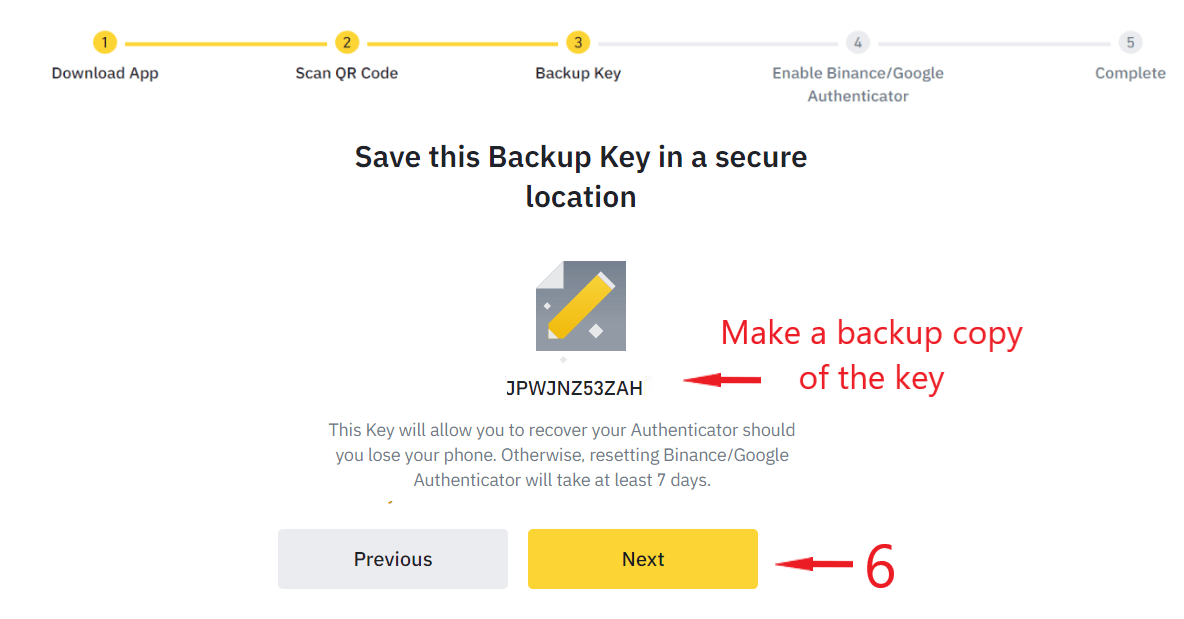 save the backup key