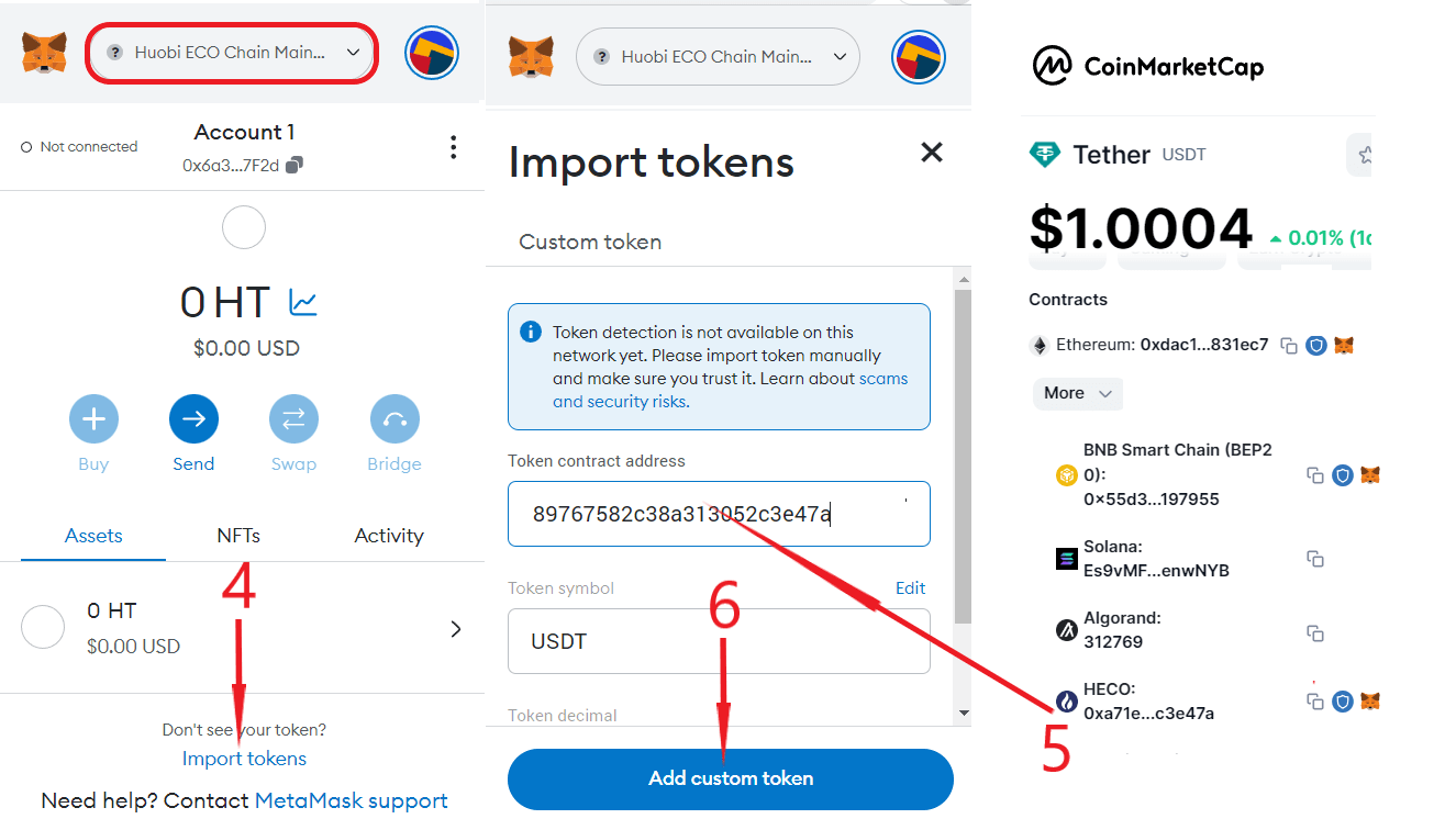 Add USDT in Heco network to Metamask