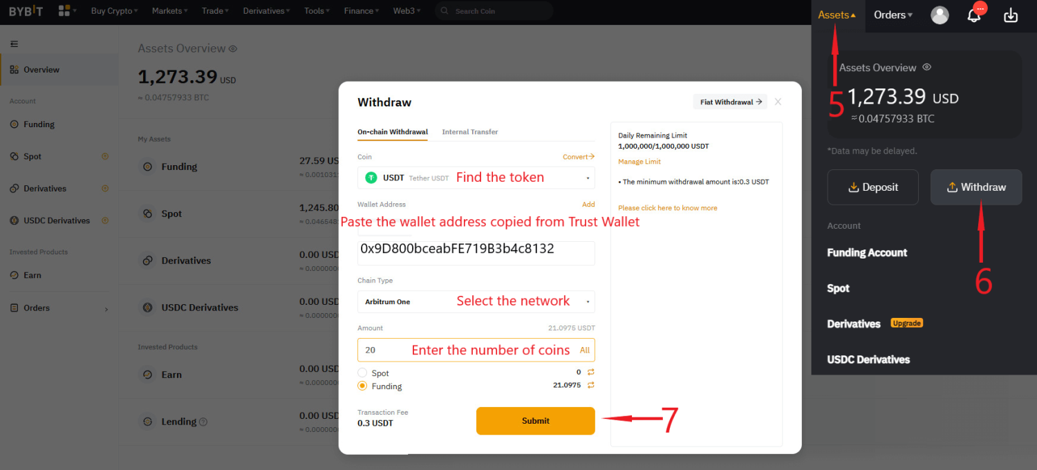 Move the coins from Bybit exchange