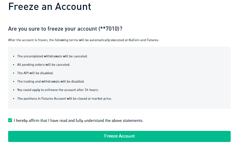 Temporary account freeze